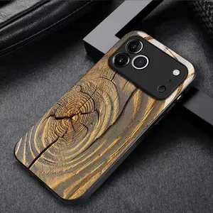 Phone Case - A New Design of Wood Grain Texture Tempered Glass Black Phone Case Suitable for iPhone17 17Air 16 Pro 15 Promax 14 Plus 13 12 11