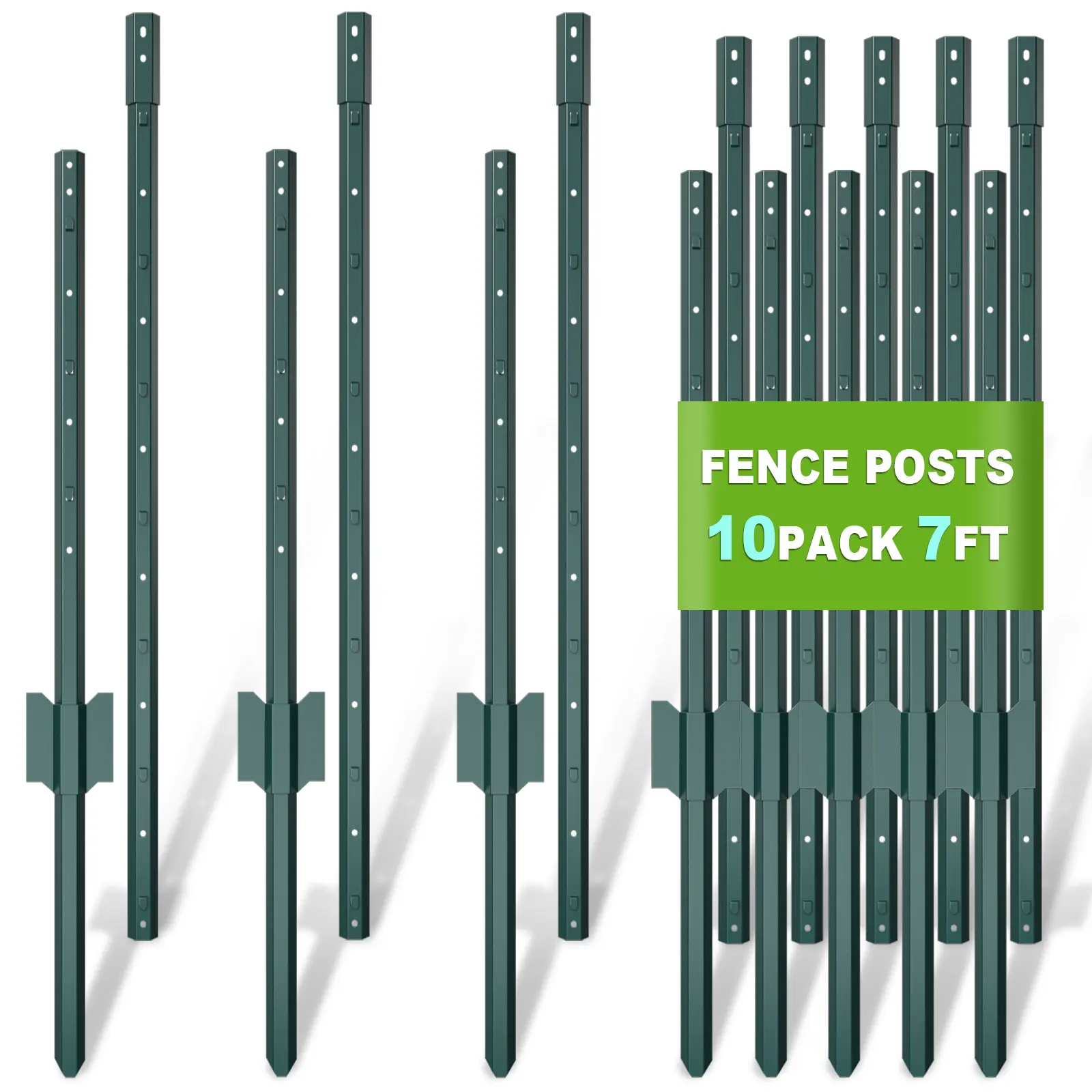 7FT Metal Fence Post, 10 Pack Heavy Duty Garden Fence Posts T Post, Sectional No Dig U-Post for Garden, Yard, Patio Fencing