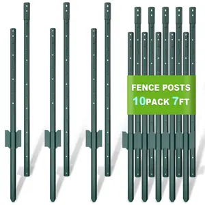 7FT Metal Fence Post, 10 Pack Heavy Duty Garden Fence Posts T Post, Sectional No Dig U-Post for Garden, Yard, Patio Fencing