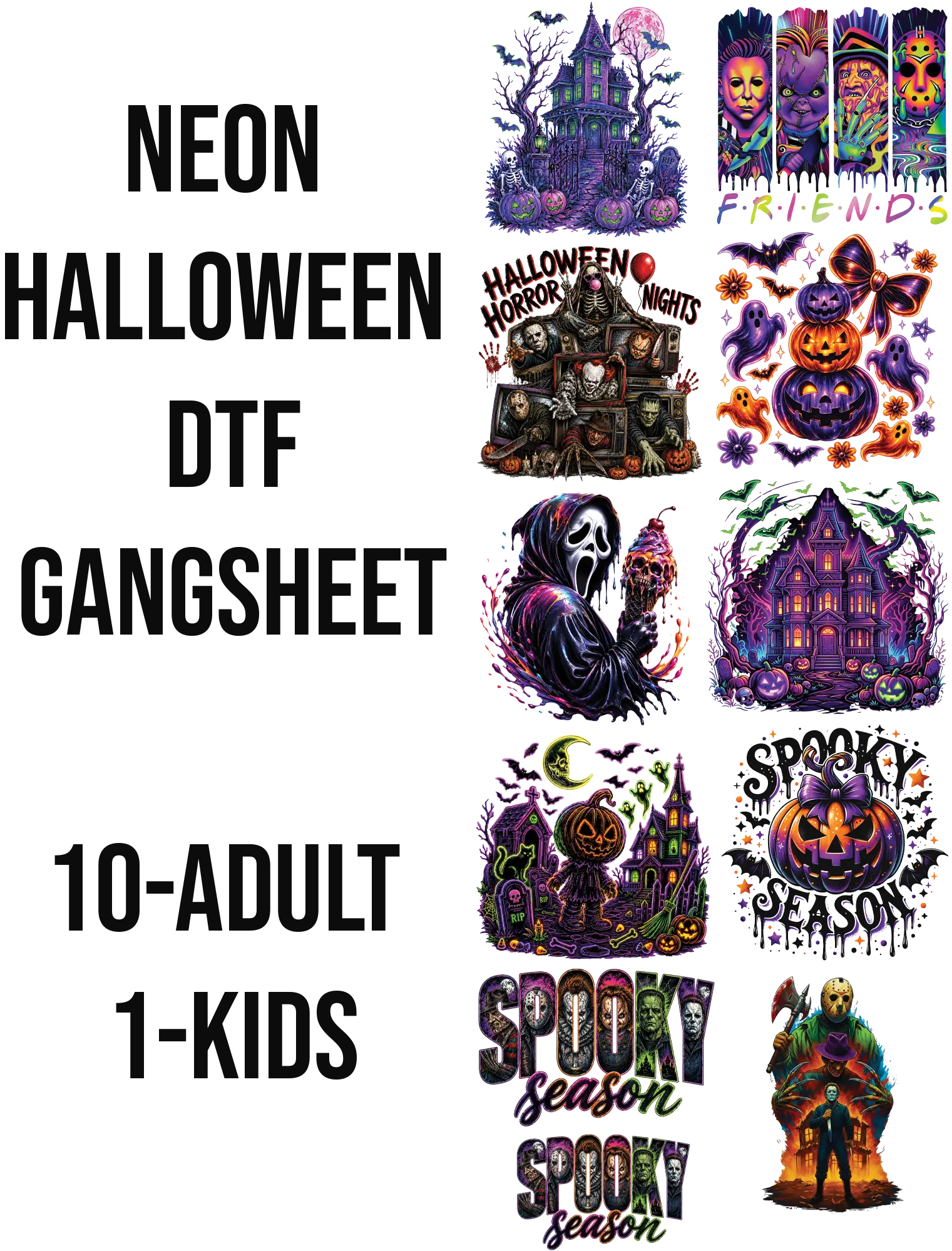 Neon Halloween DTF Gangsheet, Printmaking & Embossing Accessory for DIY Shirtmaking Projects