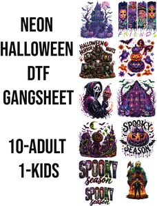 Neon Halloween DTF Gangsheet, Printmaking & Embossing Accessory for DIY Shirtmaking Projects