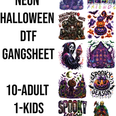 Neon Halloween DTF Gangsheet, Printmaking & Embossing Accessory for DIY Shirtmaking Projects