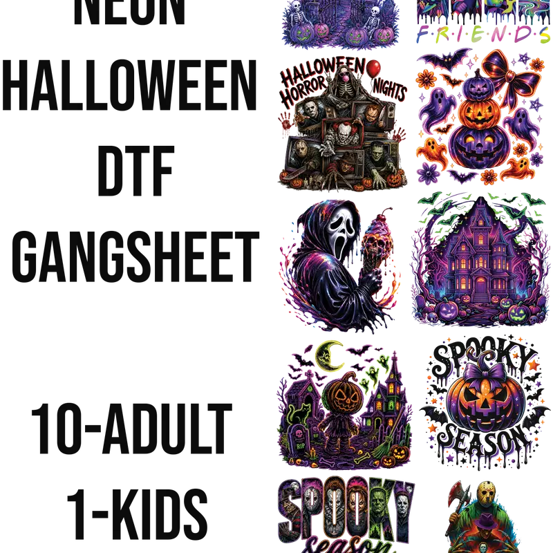 Neon Halloween DTF Gangsheet, Printmaking & Embossing Accessory for DIY Shirtmaking Projects