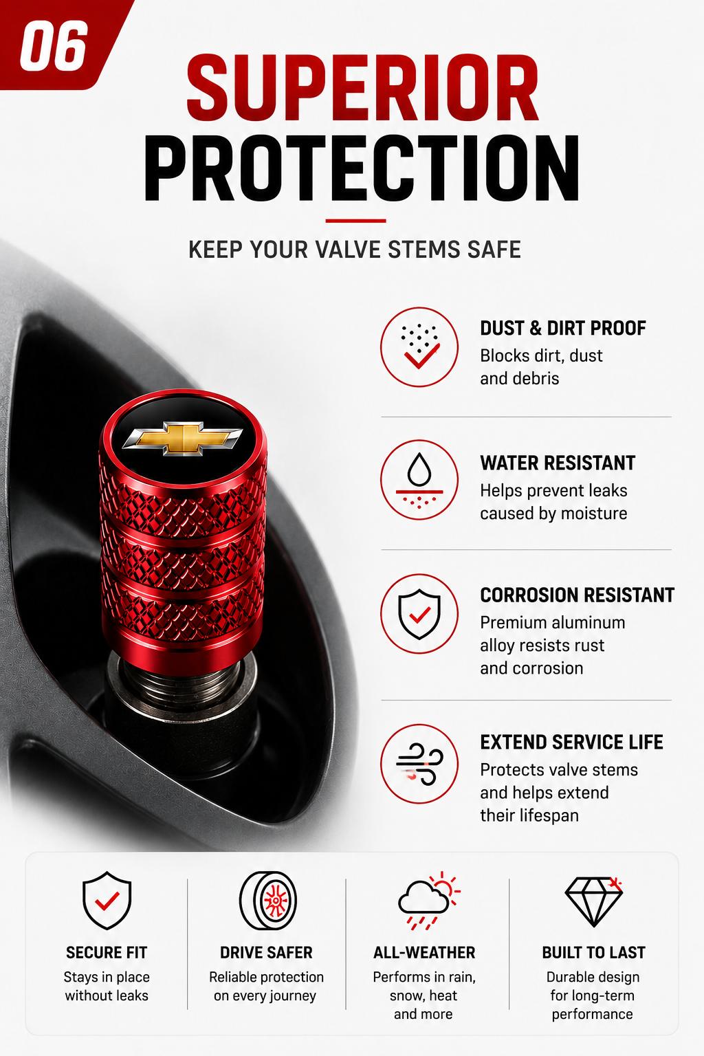 5Pcs Premium Universal Tire Valve Stem Caps with Logo, Leakproof Corrosion Resistant Wheel Air Valve Dust Covers, Easy Install Waterproof Dustproof Tire Valve Protectors Fit for Most Car Truck SUV Sedan Pickup Auto Exterior Accessories