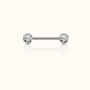 Round CZ Straight Barbell Threadless Bridge Nipples Tongue Body Piercing Jewelry