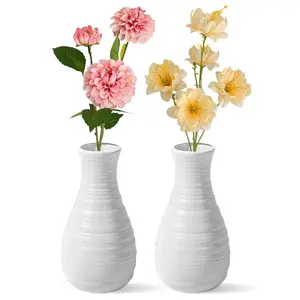 2 Pack Composite Plastics Flower Vase, Look Vase for Home Decor Centerpieces, Arranging Bouquets Ornaments(White Empty vase)
