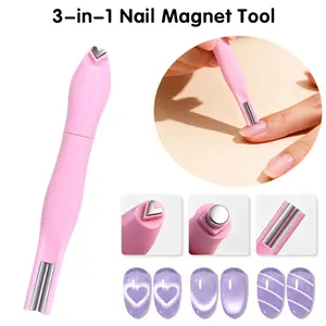 Heart Shaped Round 3 in 1 Cat Eye Magnet, Versatile Multi-Functional Magnetic Manicure Tool Set, Professional Nail Care Tools Nail Art Decoration Pedicure Accessories Kit for Cat Eye Polish Studio Home DIY Salo, Christmas Mother's Day Gift for Women Girls