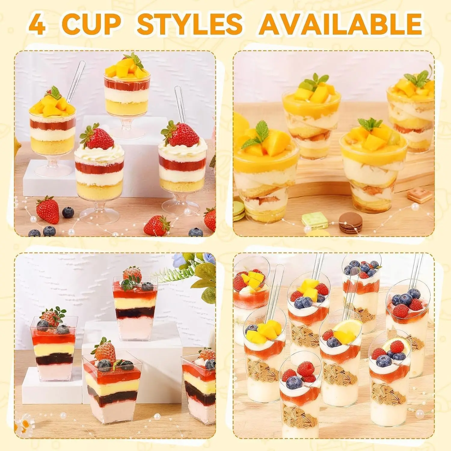 380PCS Dessert Cups with Lids and Spoons, Mini Dessert Cups with Lids ...