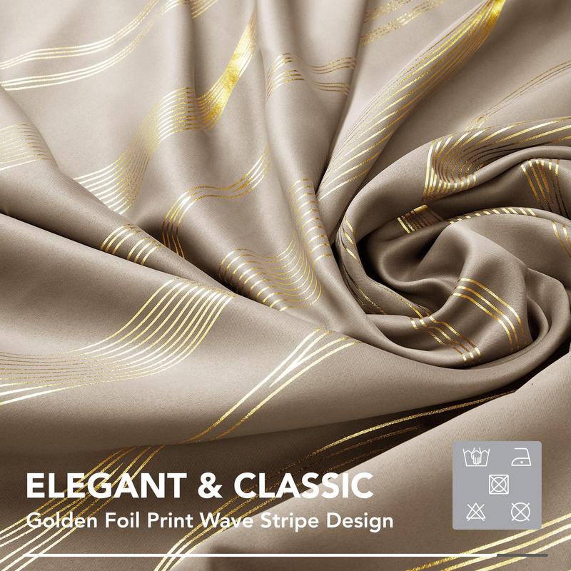 Blackout Curtains 2 panels, Deconovo Room Darkening Golden Foil Print Wave Stripe Thermal Insulated Window Curtains for Living Room curtain Blackout Curtains 2 panels, Deconovo Room Darkening Golden Foil Print Wave Stripe Thermal Insulated Window Curtains for Living Room curtain