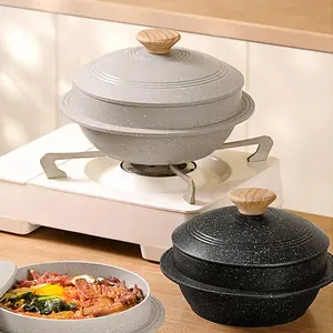 Korean Specialty Stone Pot with Nonstick Coating, .9 in Enameled Cast Aluminum, Compatible with Induction - White