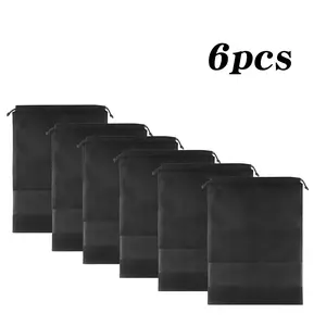 Travel Shoe Bags Set of 6, Portable Large Drawstring Dustproof Storage Pouches with Transparent Window, Unisex Travel Shoe Bag