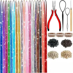 18 Colors Hair Tinsel Kit - 8600 Strands Heat Resistant Fairy Hair Extensions - Holographic Glitter Accessories with Tools & Micro Silicone Link Rings