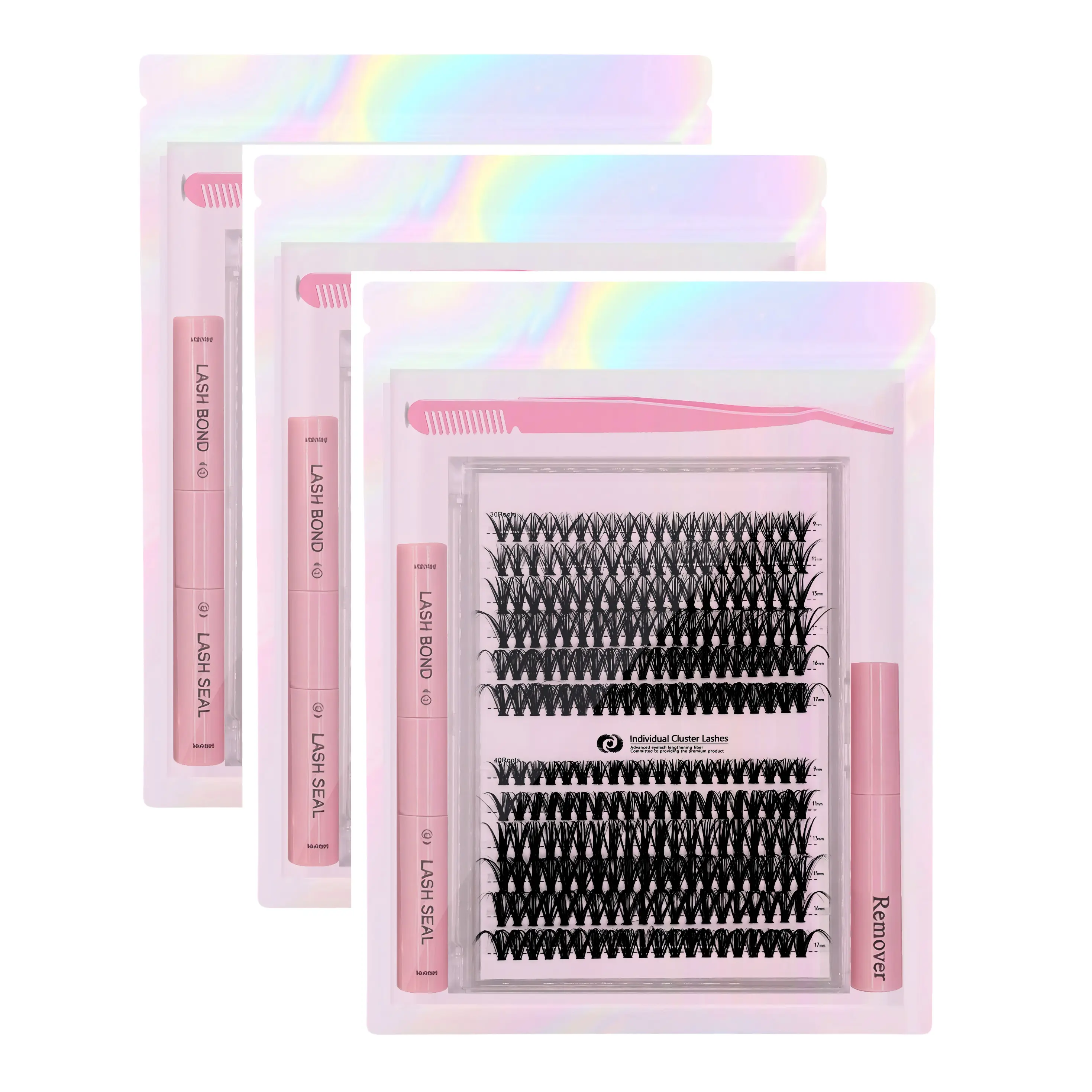 #sohochic Evelash Clusters Kit - 30D/40D Natural Wispy Thick Lashes, Waterproof Glue, Lash Applicator, Mixed Lengths, Multiple Sets for DIY Extensions. 30D/40D Lashes, Makeup mink eyelash