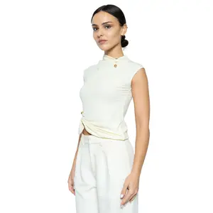 Cream Mock Neck Ruched Top (Pre-Order)
