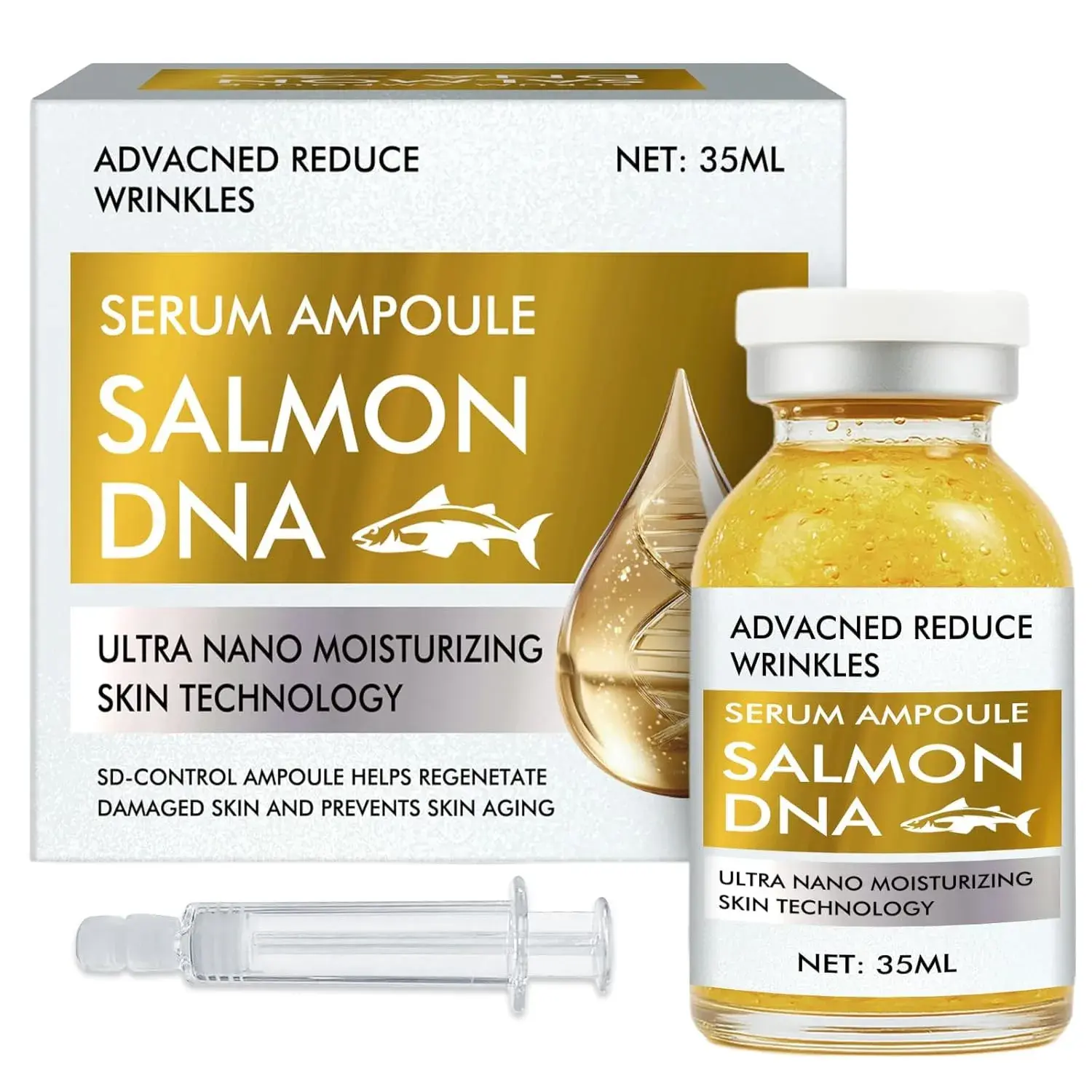 Salmon DNA Brightening Face Serum Ampoule Bottle - Lightweight, Oil-Free, Fast Absorb Skincare Serum for Daily Use, Anti-Aging, Deep Moisture, Plump, Firm Skin, Hyperpigmentation Treatment, Even Out Skin Tone & Texture, Radiant Complexion