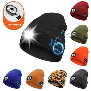LED Hat Bluetooth Lighted Beanie, Unisex USB Rechargeable 6 LED Headlamp, Warm Balaclava Super Soft Acrylic Blend, Suitable for All Seasons, Unisex, Fashion Hat, Stuffed Gift Outdoor Hat