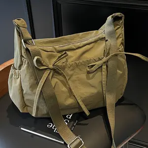 Women's Vintage Large-Capacity Nylon Crossbody Shoulder Bag - Solid Color with Bow Detail, Adjustable Strap, Multiple Pockets, Durable, Versatile Purses, Crossbody Shoulder Bags Casual Lightweight Bag