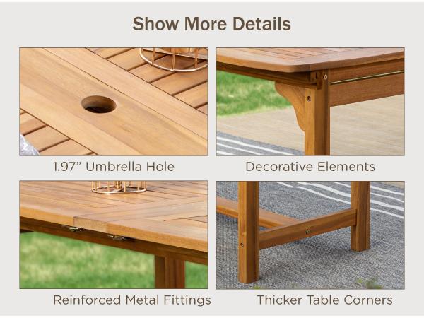 PHI VILLA Acacia Wood Patio Dining Set for 8, Expandable Teak Dining Table & Wooden Chairs with Cushions, Farmhouse Dining Furniture Set for Outdoor Deck, Yard, Porch Home Design Minimal