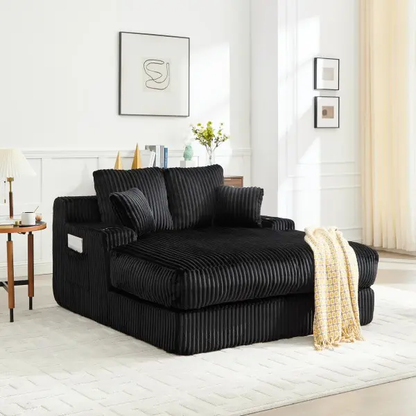 60-inch extra-large indoor chaise lounge/sofa bed, featuring a boneless cloud-like design, complete with four cushions and armrests, no assembly required, and upholstered in corduroy fabric.Sofa for Living Room, Bedroom, Apartment