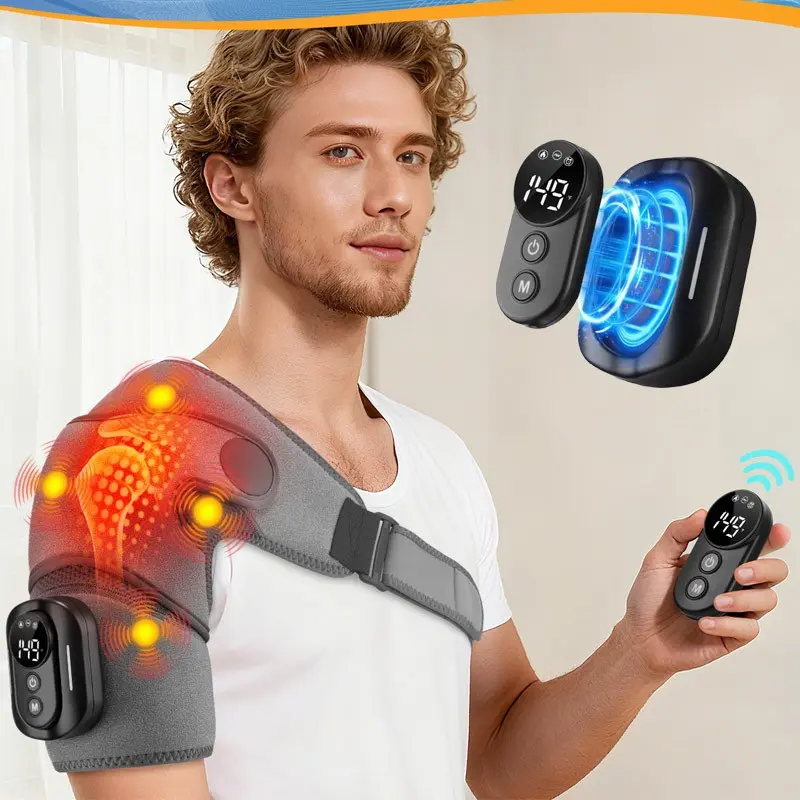 Heating Vibration Shoulder Massage Protector, Cordless Remote Control 5-Mode Vibration Heat , Shoulder Heating Pad Comfortable Rotator Cuff Shoulder Wrap For Frozen Shoulder, Lightweight, Massagers