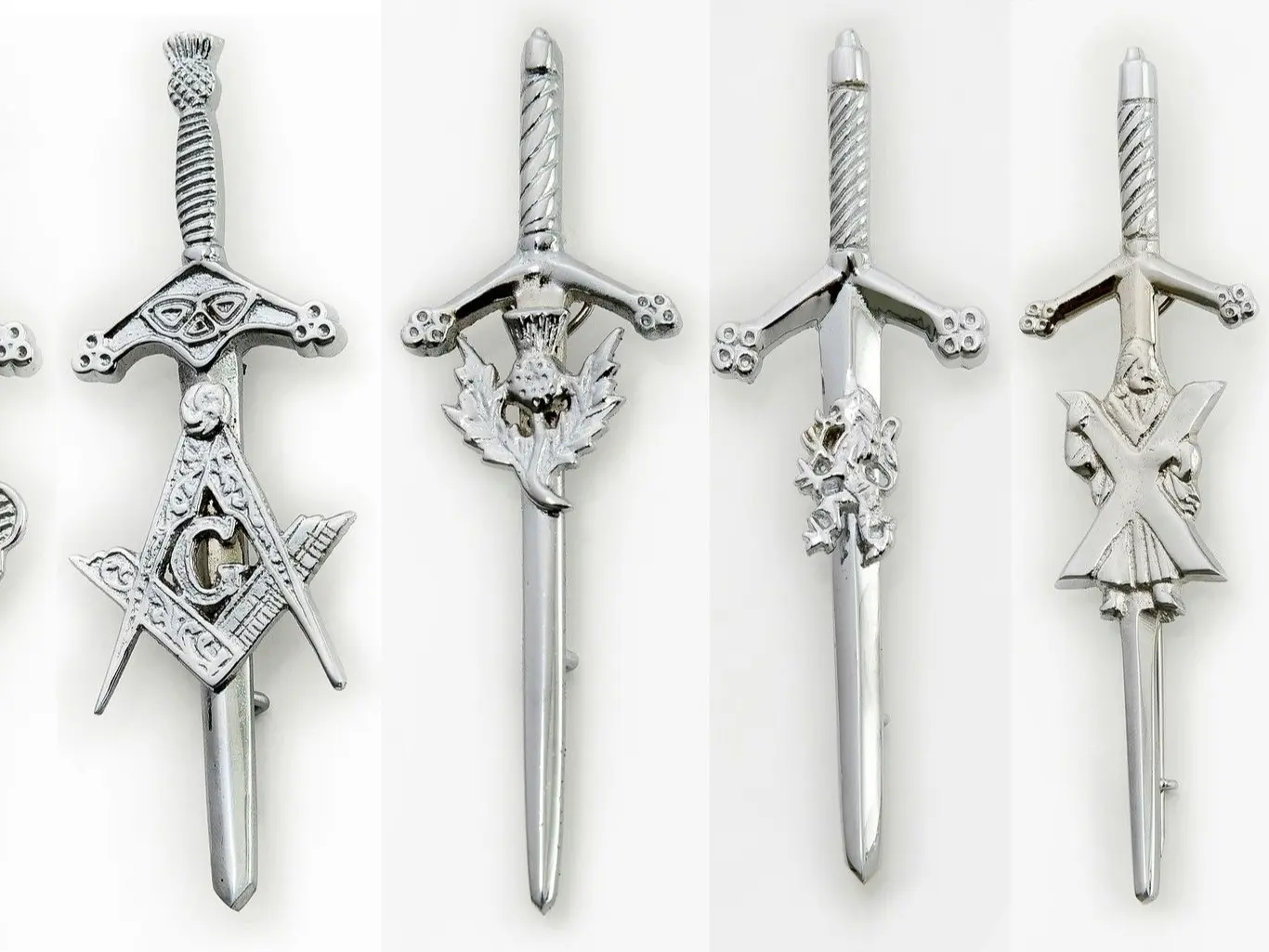 Scottish Kit Pins Highland Celtic Pin, 4" Length, Chrome Finish, Various Designs