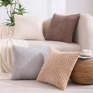 Couch Throw Pillow Covers 18x18 Set of 4 Decorative Neutral Corduroy Boho Rustic Farmhouse Cushion Case Square for Home Decor Sofa Living Room Bed