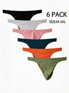 Men's Mesh Breathable Thong Underwear, Breathable Undergarments, Plain, Macaron Colors, High Stretch Ice Silk, Slim-Fitting Sports & Daily Wear, 6 Pack