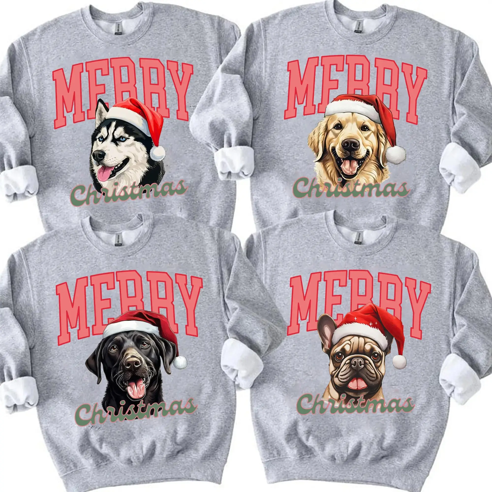 Christmas Dog Sweatshirt, Merry Christmas Dog Pullover, Santa Hat Pet Graphic, Funny Holiday Dog Gift