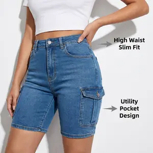 Women'S High Waisted Flip Pocket Workwear Denim Shorts