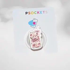 Pink Dr Floral Soda Pepper MagSafe Phone Grip: Cute Coquette Aesthetic Magnetic Phone Holder, Girly Soda Lover Gift, Phone or Kindle Popgrip