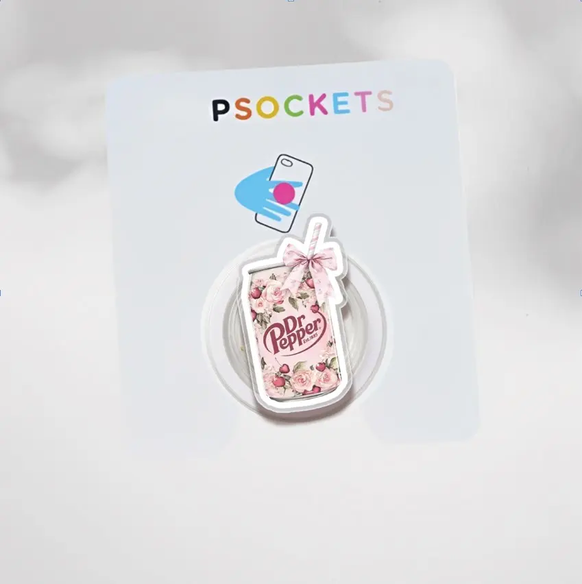 Pink Dr Floral Soda Pepper MagSafe Phone Grip: Cute Coquette Aesthetic Magnetic Phone Holder, Girly Soda Lover Gift, Phone or Kindle Popgrip Cellphone