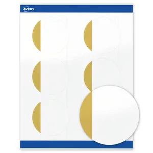 Avery Printable Round Labels, Gold-Dipped Edge, 3" Diameter, Glossy White Round Labels, Permanent, Laser/Inkjet, 60ct, Great for Product Labels