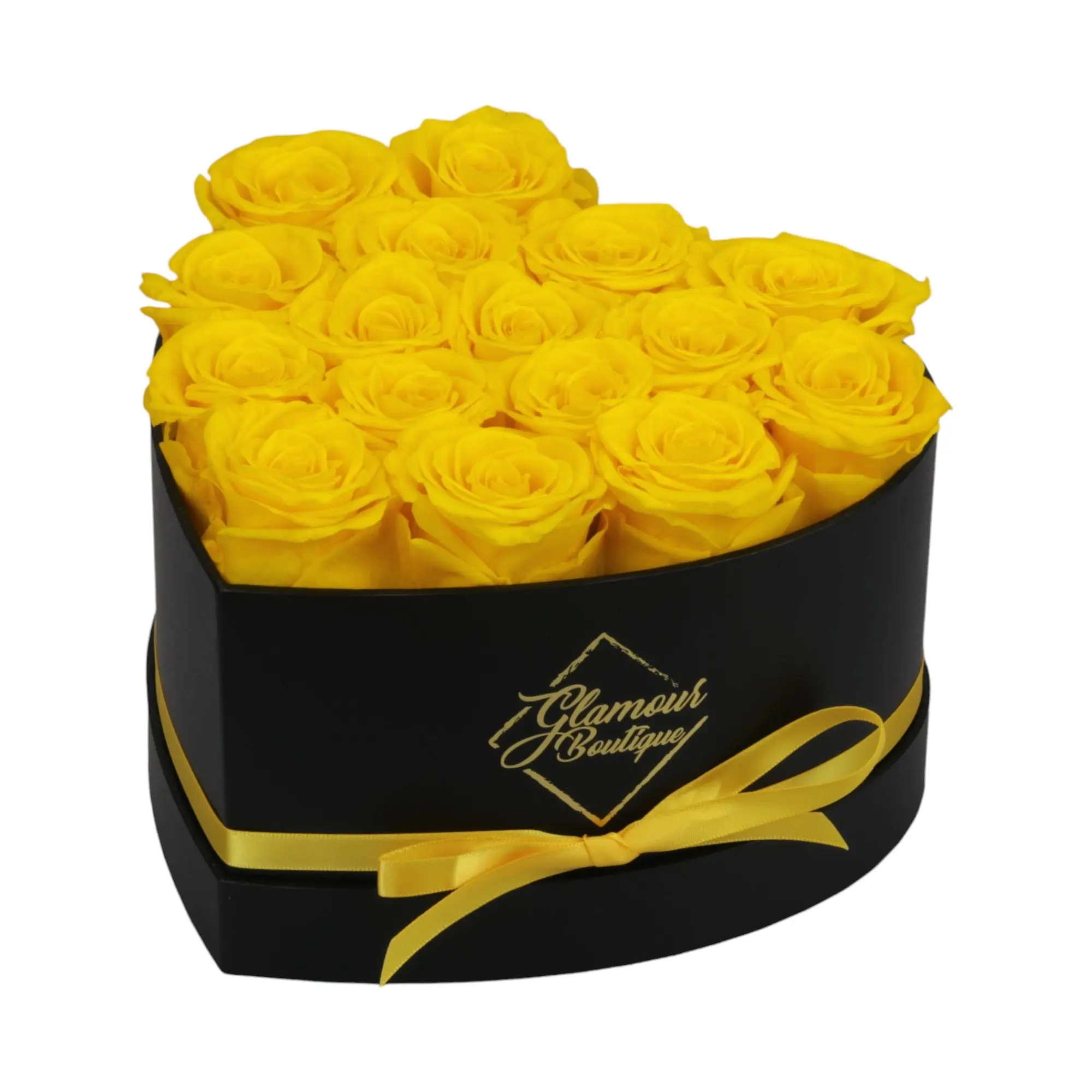 GLAMOUR BOUTIQUE Immortal Love Black Heart Bouquet Box - 16 Yellow Roses Feminine Arrangement for Birthday, Mother's Day, Valentine's Day, Bedroom Decor GLAMOUR BOUTIQUE Immortal Love Black Heart Bouquet Box - 16 Yellow Roses Feminine Arrangement for Birthday, Mother's Day, Valentine's Day, Bedroom Decor