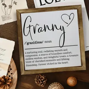 2D Wooden Frame Sign- Granny Definition with Heart Design, Mother's Day Grandmothers, Grandchildren- Positive Quote Wall Art,Grandmother Gift,Birthday