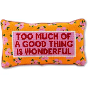 Needlepoint Decorative Throw Pillow - Too Much - 8" x 14" - Small Embroidered Accent Pillow for Bed, Chair, Couch, Sofa - Eclectic  Decor