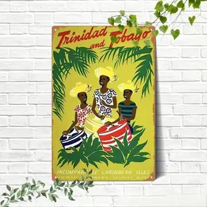 Aluminum Vintage Trinidad Tobago Travel Poster with Tropical Caribbean Island Art for Home and Bar Wall Decor Sign