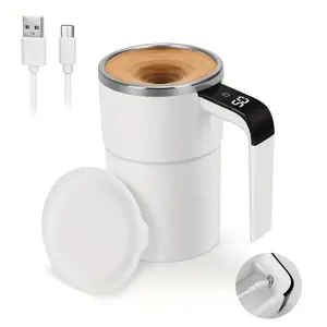 Self-Stirring Coffee Mug with Temperature Display - Built-in Magnetic Stirring System, Automatic Mixing via Single Button for Coffee, Milk, No Spoon Needed, Clean Convenient Kitchen Drinkware