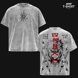 Minato Namikaze "Fourth Hokage" Vintage Washed Anime T-Shirt, NRT Graphic Tee, Heavyweight Cotton Oversized Streetwear Shirt, Dark Wash Unisex Casual Top, Anime Fan Gift