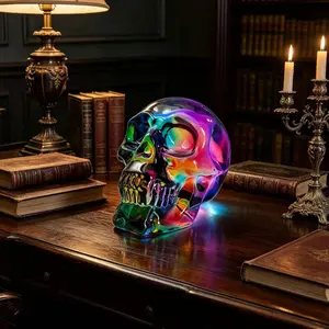 Vibrant Gradient Crystal Ornament, Artificial Glass Skull, Creative Home Decor, Desk Ornament, Halloween Unique Gothic Art Craft, Handheld Piece, Figurine