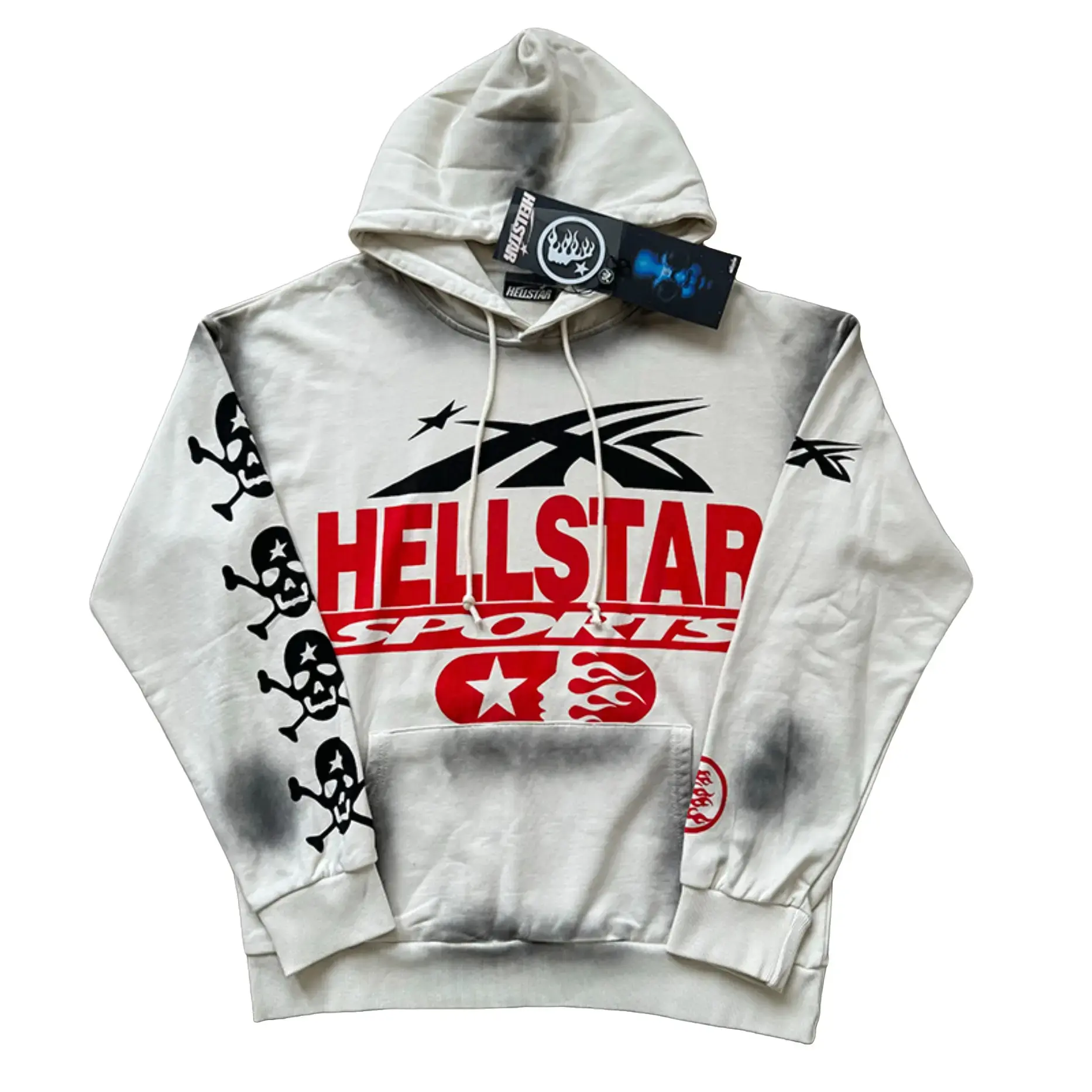 Hellstar Men's Graphic Pullover Hoodie, 380gsm Cotton Fleece Sweatshirt, Vintage Washed Streetwear Hoodie, Oversized Y2K Hip Hop Skull Print, Long Sleeve Casual Fall Winter Top, Unisex Fashion Flame Kangaroo Menswear Pocket