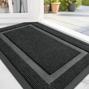 Front Door Mat Indoor Outdoor Entrance, Waterproof All-Season, All-Weather Doormat, Sturdy Natural Rubber, Fade Resistant, Low Profile, Easy Clean Patio Porch Entryway Mat, 29.5x17, Black