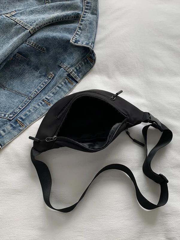 Men's Minimalist Black Nylon Crossbody Chest Bag, Zippered Front Pocket with Adjustable Waist Strap, Lightweight Fanny Pack for Travel, Sport, and Commute