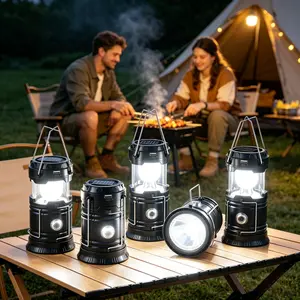 ISUNMEA 4-pack Camping Essential Light, LED flashlight for power outages, emergency tent light, hurricane survival gear and supplies, battery-powered light, Waterproof Solar USB Rechargeable LED Flashlight