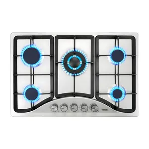 VEVOR 30-inch Gas Cooktop, 5 Burners Built-in Gas Stove Top, Max 12250BTU NG/LPG Convertible Stainless Steel Natural Gas Hob, with Thermocouple Protection for Camping, RV, Apartment