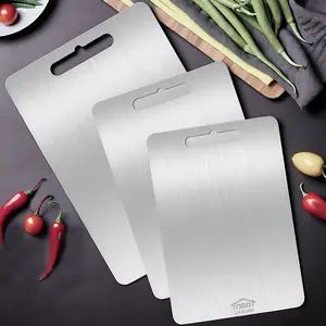 3PC Stainless Steel Cutting Board Set S M L Sizes Food Grade Metal Chopping Boards for Meat Vegetables Rust Resistant Easy to Clean Ultrathin Durable Portable Kitchen Tools