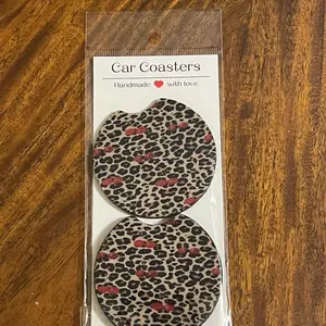 Cheetah themed theme car coaster Handmade with Love Drink Coasters for Car Use 2.6" and cherry