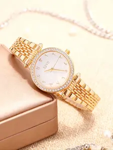 Women's Quartz Watch, Fashionable Elegant Round Dial with Rhinestones, Alloy Strap, Perfect for Daily Wear, Anniversaries, Christmas Gifts, Fashionable Stylish Watch, Fashionable Wristwatch