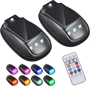 2PCS Solar LED Navigation Light Roof Warning Light with Remote Control Wireless Car LED Light Decorative Ambient Light Men's Car Accessories Solar Car Light Truck Roof Light Ambient Lighting Kit Remote Controlled RGB LED Strobe Light