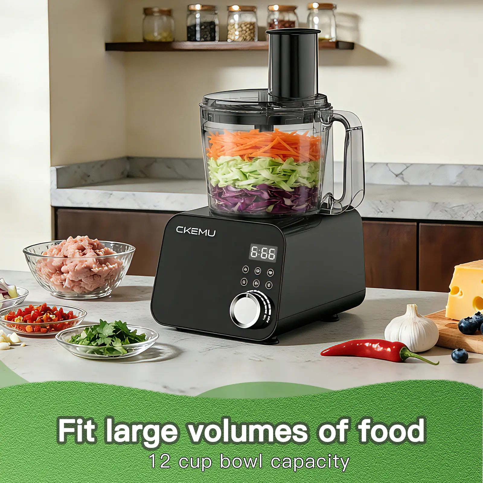 Ckemu  600W Multifunctional Food Processor | 5 Attachments for Slicing, Dicing, Mincing, Chopping & Kneading | 120V 60Hz | FDA & ROHS Compliant