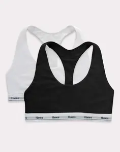 Hanes Originals Racerback Bralette Breathable Stretch Cotton 2-pack Women's Bra Multi Pack Comfortable Fit Everyday Support Mho101